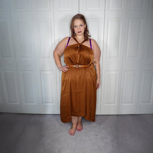 Ava & Viv Deep Brown Satin Halter Midi Dress Women’s Plus Size 2X NWT - Picture 1 of 7